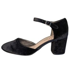 Libby‎ Edelman Black Velvet Mary Janes Block Heel Strap Buckle Shoe Women's 8.5